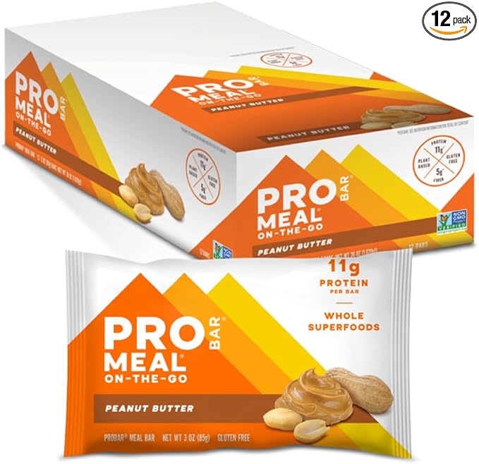 PROBAR - MEAL Bar Peanut Butter Non-GMO Gluten-Free Healthy Plant-Based Whole-Food Ingredients Natural Energy (12 Count)