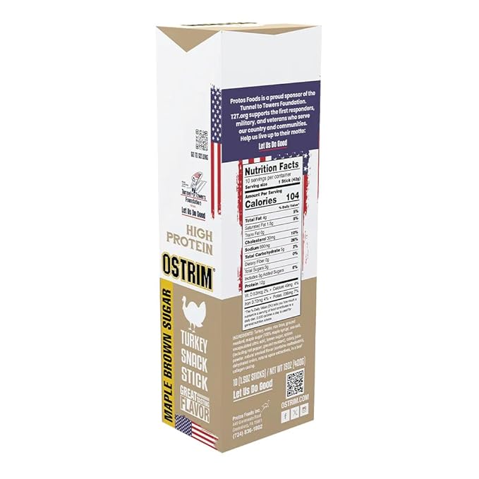 Ostrim Turkey Meat Snack Sticks - Maple Brown Sugar &amp Applewood - Pack of 20 (10 of each flavor)