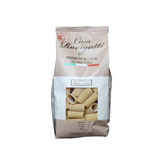 Casa Rovigatti Premium Italian Paccheri Pasta Bronze Extruded 100% Durum Wheat Semolina 17.64 oz (1.1 lb) 4 Pack