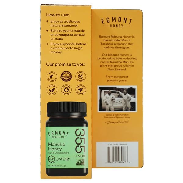 Egmont New Zealand Mānuka Honey UMF 12+ – Raw &amp Unpasteurized Premium Authentic MGO Certified Honey 1 pack