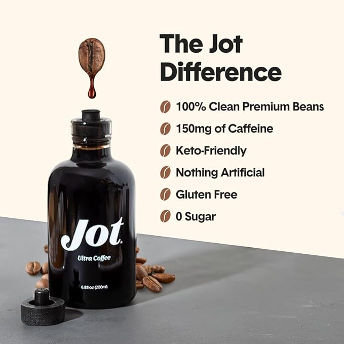 Jot Coffee Concentrate (White Chocolate) High Caffeine Cold Brew Coffee Concentrate Liquid for Iced Coffees Instant Espresso Hot Cold Instant Coffees - Makes 14 Cups 150mg Caffeine/Tbsp No Sugar