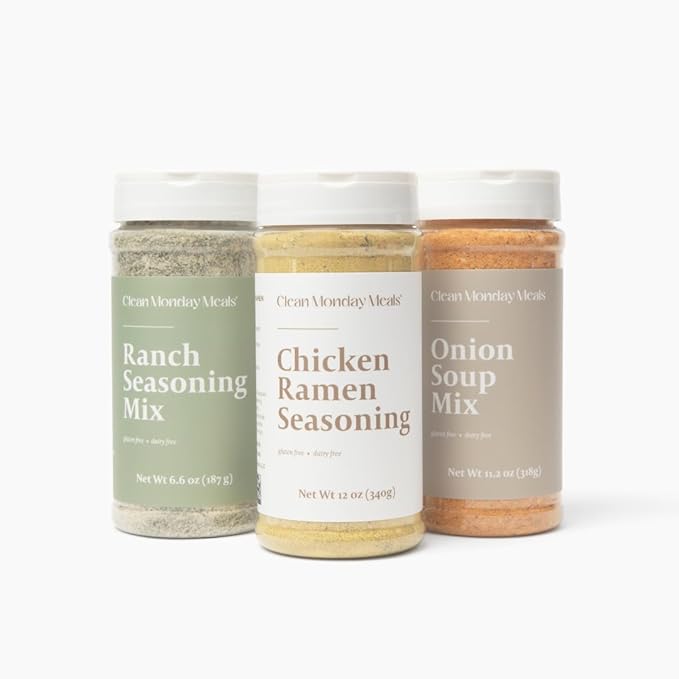 Clean Monday Meals Mix Variety Pack | Dairy Free &amp Gluten Free Seasonings – Chicken Ramen Ranch Onion | 3-Pack 35.1 oz Total