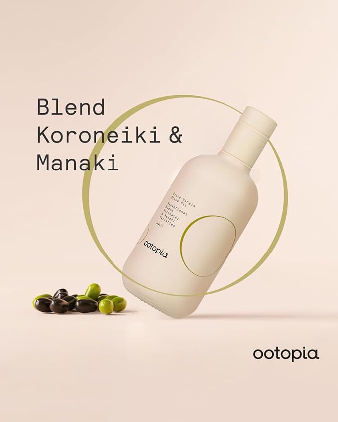 Ootopia Greek Extra Virgin Olive Oil - Organic Koroneiki and Manaki Oil Blend Made from 100% Pure Early Harvest Koroneiki and Manaki Olives - Polyphenol Rich Glass Bottle (8.45 fl oz)