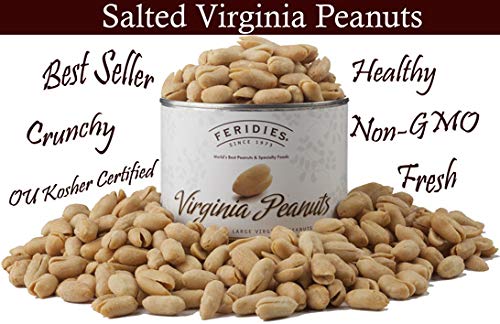 FERIDIES Extra Large Gourmet Virginia Salted Peanuts Cooked in Pure Peanut Oil No Preservatives Non-Gmo Kosher Certified - 36 Oz Tin