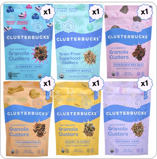 Clusterbucks Superfood Clusters – Grain-Free Keto-Friendly Granola with Regeneratively Grown Sprouted Buckwheat– Gluten-Free Low-Carb Organic Healthy Snack (6 Ounce (Pack of 6) Variety #1)