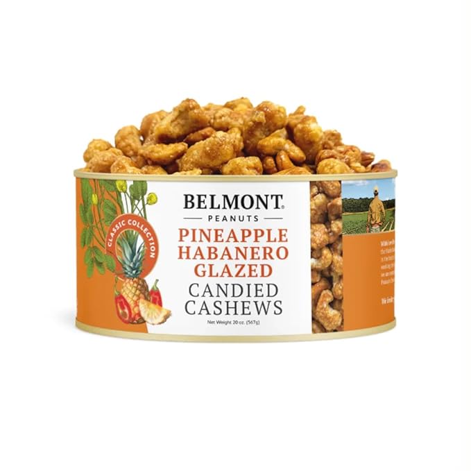 Belmont Peanuts Pineapple Habanero Glazed Cashews 20 oz (1 Pack) - Simple Ingredients No Preservatives Hand Seasoned