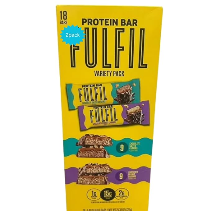 FULFIL Protein Bars Chocolate Salted Caramel Flavored Chocolate Peanut Caramel Gluten Free with 15g Pantry 18 Count (2PACK)