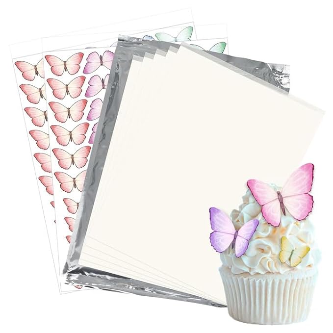 Edible Paper Frosting Sheets A4 Size with 120pcs Wafer Butterflies Icing Sheets for Cakes Printable Edible Image Paper Sugar Sheet for Cupcake Toppers Cake Decorations