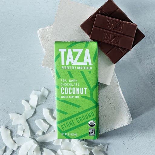Taza Chocolate Organic Amaze Bar 70% Stone Ground Coconut 2.5 Ounce (10 Count) Vegan