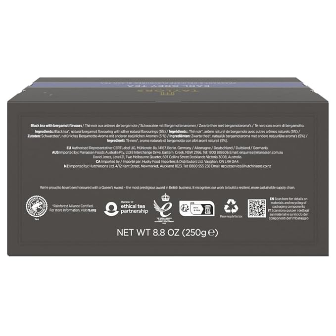Taylors of Harrogate Earl Grey Black Tea Individually Wrapped Bags 100 Count (Pack of 1) Fragrant Delicate &amp Light Caffeinated Enjoy Hot or Iced 100 Teabags
