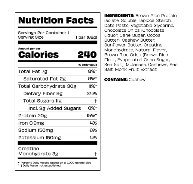 Kreatures of Habit DAILY BAR | Chocolate Chip Cookie Dough Dazzler (Pack of 12) – 20g Plant-Based Protein Bar | 3g of Creatine Monohydrate Per Bar Gluten-Free Vegan Non-GMO