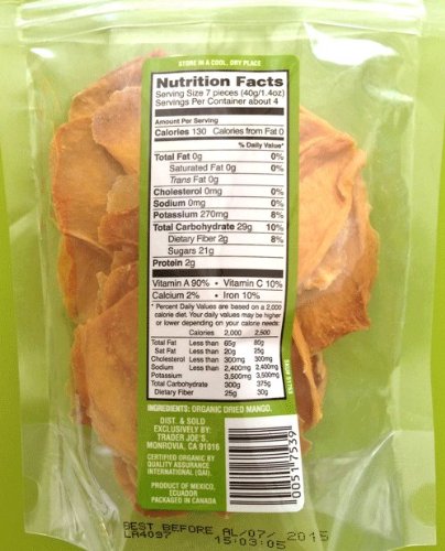 Trader Joe's Dried Fruit ORGANIC Dried Mango Slices 6 ounces (Pack of 4) USDA