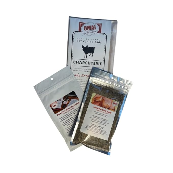 UMAi Dry Large Charcuterie Kit Easy Bundle Pack of 3 8x18 in Dry Aging Bags for 5 lbs of Meat Lonzino Spice Blend &amp Premixed Curing Salt Create Gourmet Charcuterie Boards in Refrigerator Over 1
