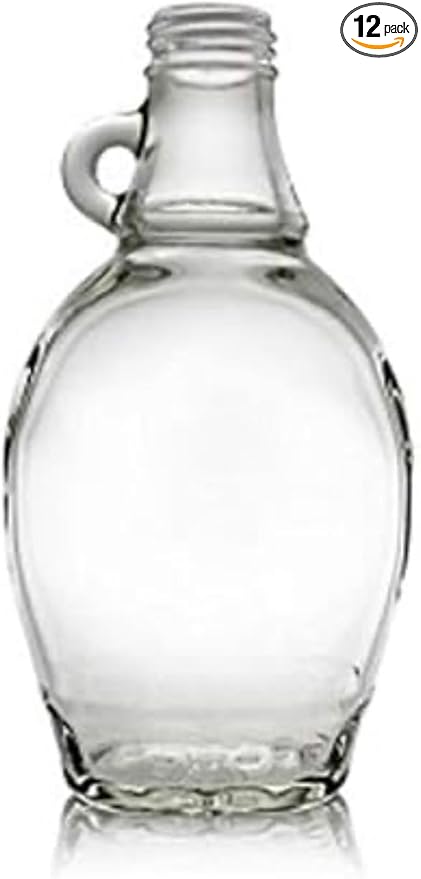 Treetops 8 Ounce Glass Maple Syrup Bottles with Loop Handle &amp Plastic Tamper Evident Lids - Case of 12