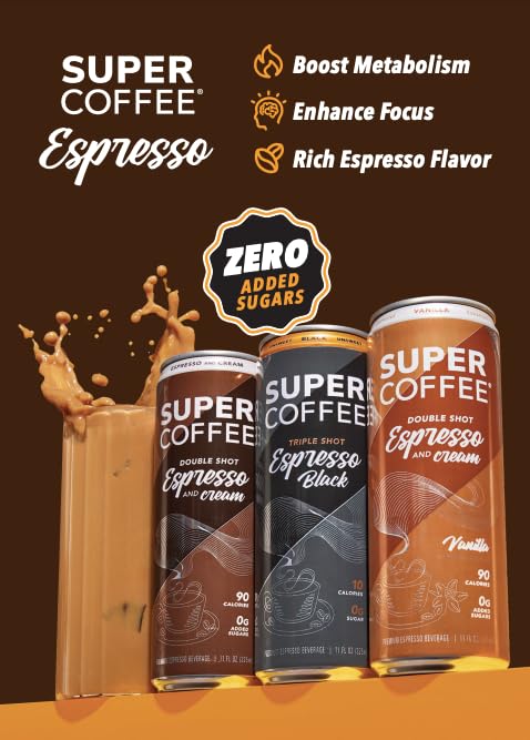 SUPER COFFEE Espresso Iced Keto Coffee (0g Added Sugar 90 Calories) [Vanilla] 11 Fl Oz 12 Pack | Smart Coffee Drink - SoyFree GlutenFree