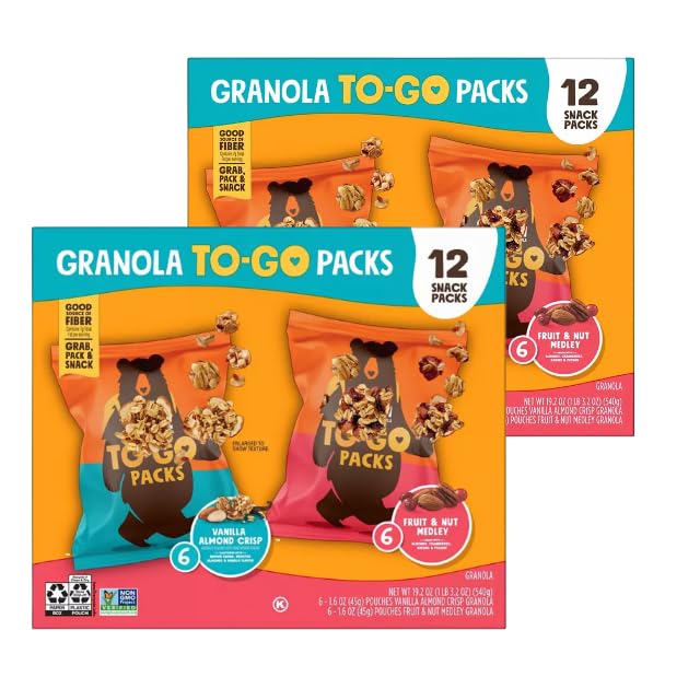 Granola Variety Pack Vanilla Almond Crisp and Fruit &amp Nut Medley 12 Pouches 1.6 oz To Go Packs (2 Pack)
