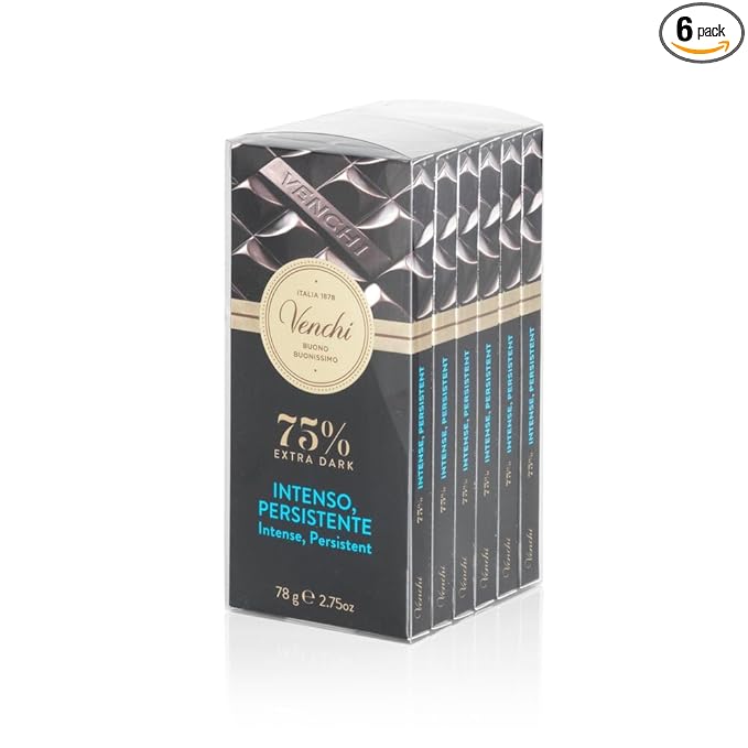 Venchi - Bundle of 6 Extra Dark 75% Chocolate Bar 21.16oz - 3.52oz each bar - Gluten Free - Vegan - Family Pack