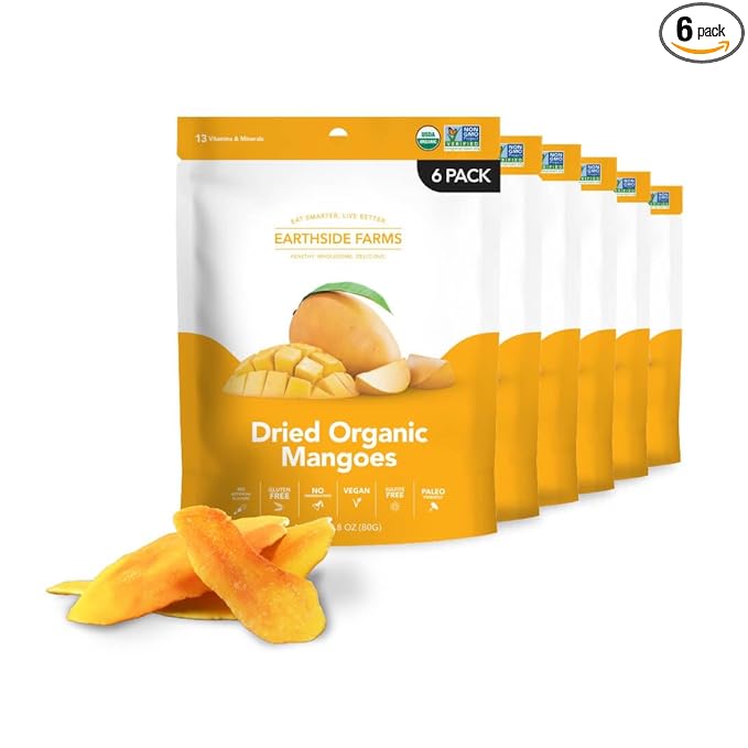 Earthside Farms Dried Organic Mangoes 2.8oz 6 Pack – No Sugar Added Gluten-Free Vegan Snack – Naturally Sweet Dried Fruit – Perfect Healthy On-the-Go Snack for Work School Travel