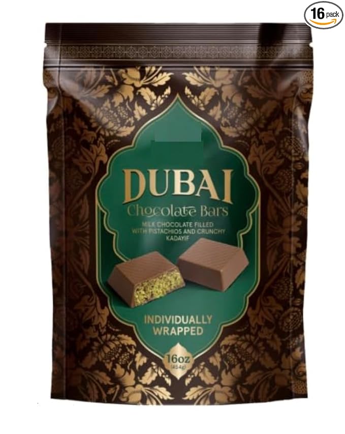 Dubai Chocolate Bars Milk Chocolate with Pistachios and Kadayif Individually Wrapped 16 oz
