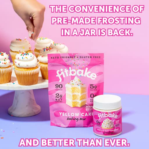 FitBake Yellow Cake Baking Mix and Vanilla Frosting | 0g to 2g Net Carbs Per Serving | Keto Friendly Low Carb Food | Naturally Sweetened Keto Snacks | Gluten Free Desserts | No Added Sugar