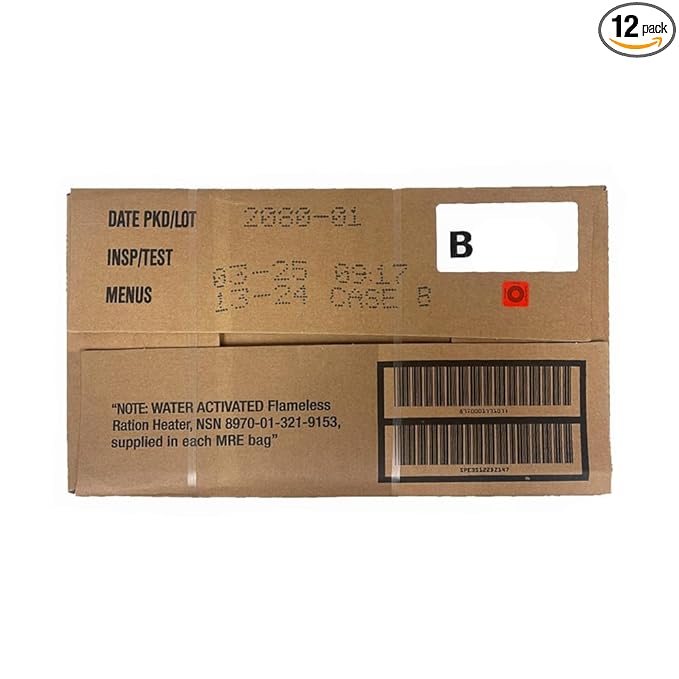 U.S. Meals Ready to Eat (Variety Pack of 12) – (A or B Case Selected at Random) Nutritional Emergency Food Rations - Freeze Dried Food w/ Flameless Heater Entree Dessert &amp More - MRE Kit for Em