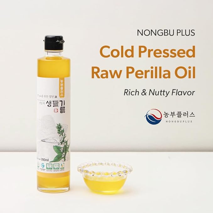 NONGBU PLUS Cold Pressed Raw Perilla Oil 10.14 Fl Oz (300ml) 한국산 저온압착 생들기름 – 100% Pure Perilla Seed Oil Korean-Style Rich &amp Nutty Flavor