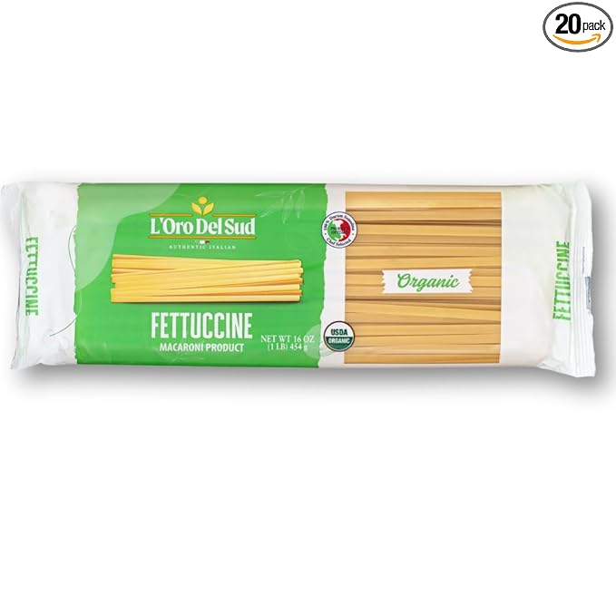 Organic Fettuccine Pasta 20 pack 100% Durum Wheat Italian Pasta Premium Quality Product of Italy 16 Ounce (20 Pack) by L'Oro del Sud