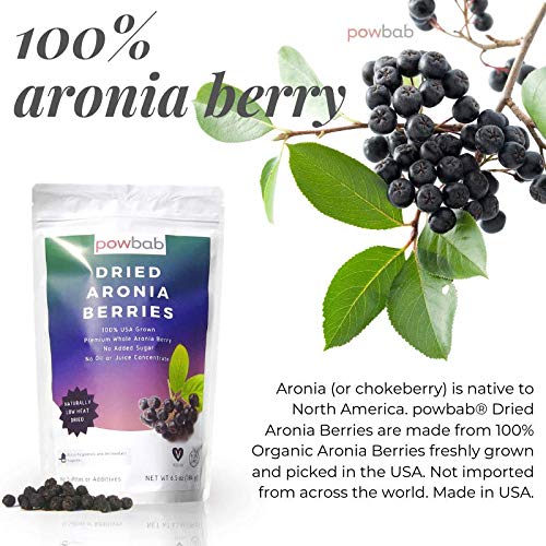 powbab Dried Aronia Berries from 100% USA Grown Organic Aronia Chokeberry. No Added Sugar. Not Freeze Dried Not Frozen. Made in USA Whole Black Chokeberry (6.5 oz)