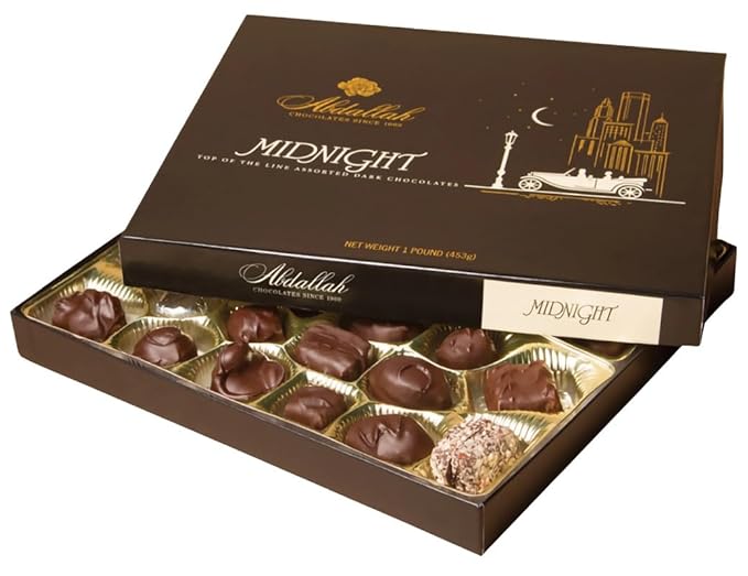Abdallah Chocolates Midnight Assorted Dark Chocolates Gift Box 15oz.