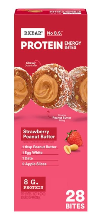 Protein Energy Bites Gluten Free Protein Balls Strawberry Peanut Butter 24.6 oz Box (28 Bites)