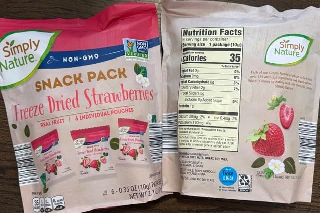 Simply Nature NON-GMO Freeze Dried Strawberries 6 Packages 2.1oz 60g (Two Bags)