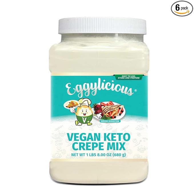 Eggylicious PACK OF 6- Vegan Keto Crepe Mix | Low Carb Crepe Mix for Quick &amp Easy Grain-Free Breakfast Protein-Rich Just Add Milk/Water Gluten Free Crepe Non-Bioengineered | 1 lb 8 oz (680 gm)