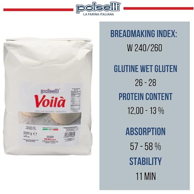 Voila Table and Dusting Flour Soft Wheat Pizza Baking Pasta Italy Spolvero All Natural Non GMO Not Bleached(5 kg) 11 lbs Polselli