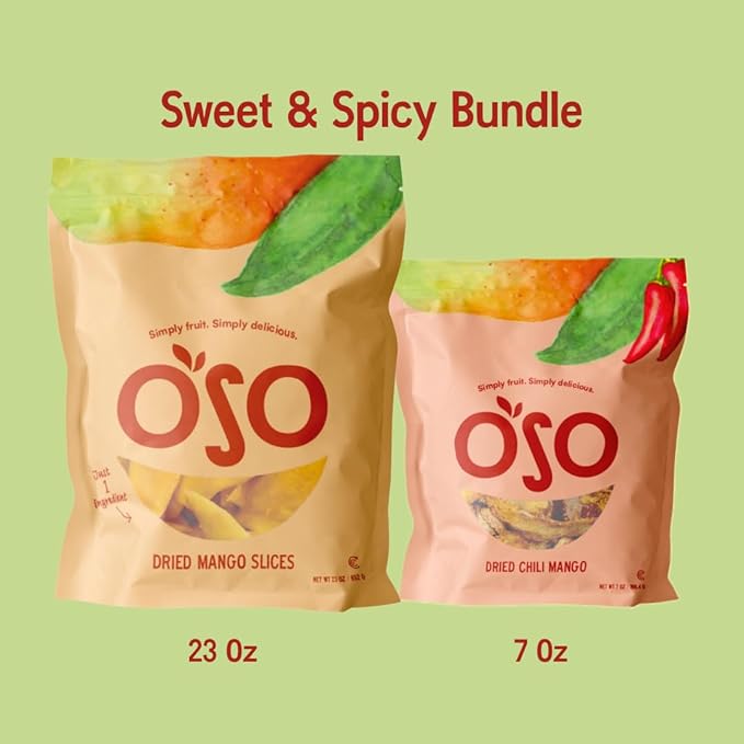 Oso Snacks Dried Mango &amp Chili Bundle (23oz / 7oz) | 100% Real Fruit No Sugar Added No Preservatives | Healthy Snack | All-Natural Dried Mango Slices