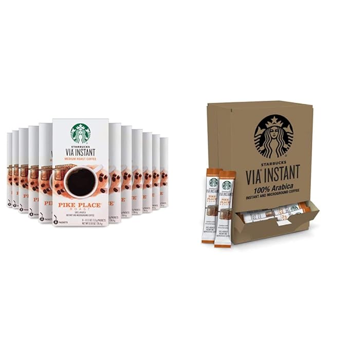 Starbucks VIA Instant Coffee Medium Roast Packets - Pike Place Roast - 8 Count (Pack of 12) &amp 1 Box (50 Packets)