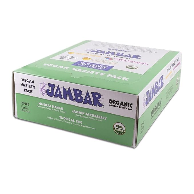 JAMBAR Organic Artisan Energy Bar (Vegan Variety Pack -12 Pack)