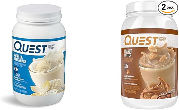 Quest Nutrition Vanilla Milkshake Protein Powder 24g of Protein 1g of Sugar Low Carb Gluten Free 3 Pound 43 Servings &amp Peanut Butter Protein Powder 23g Protein 1g Sugar Low Carb Gluten F