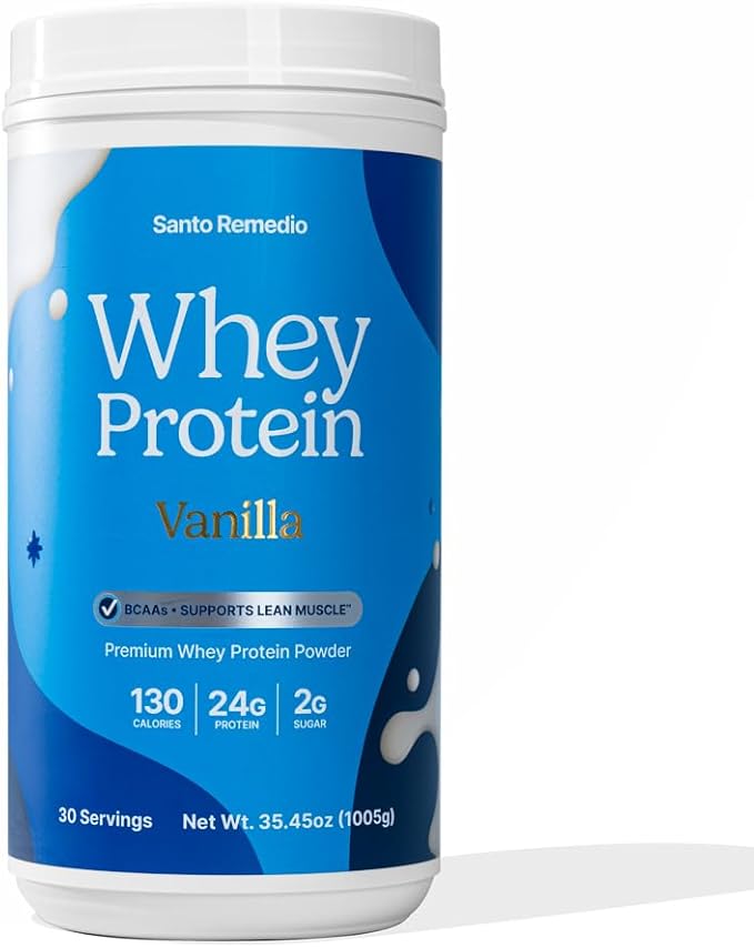 Santo Remedio Vanilla Whey Protein Premium Whey Protein Powder 24g of Protein per Serving 30 Servings