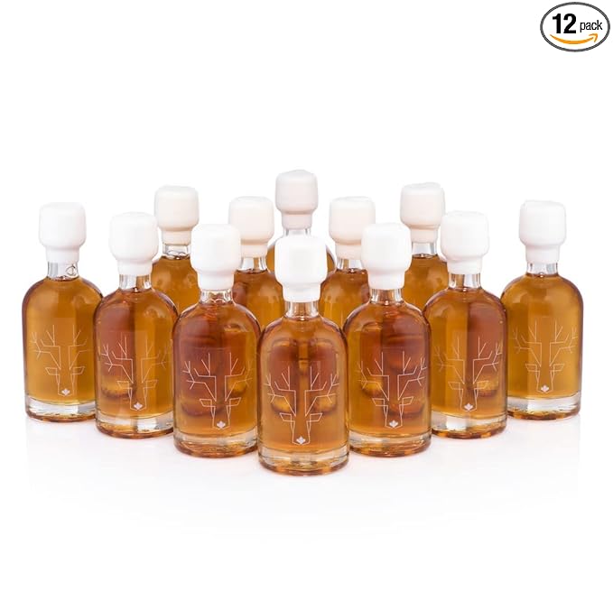 Escuminac Canadian Maple Syrup Extra Rare Amber Rich Taste Pure &amp Organic. Mini Glass Bottles 12 x 50ml Bulk Format for Party Favors Wedding Holiday