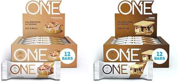 ONE Protein Bars Cinnamon Roll Gluten Free Protein Bars with 20g Protein and Only 1g Sugar &amp Protein Bars Smores Gluten Free Protein Bars with 20g Protein and only 1g Sugar