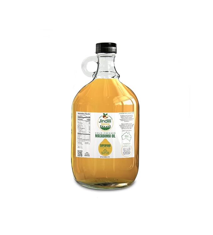 Jindilli Farms Macadamia Nut Cooking Oil- Australian Pure Cold Pressed Unrefined Natural Cooking Oil High Smoke Point for Frying Non GMO Vegan Keto Friendly and Gluten Free (64 fl oz)