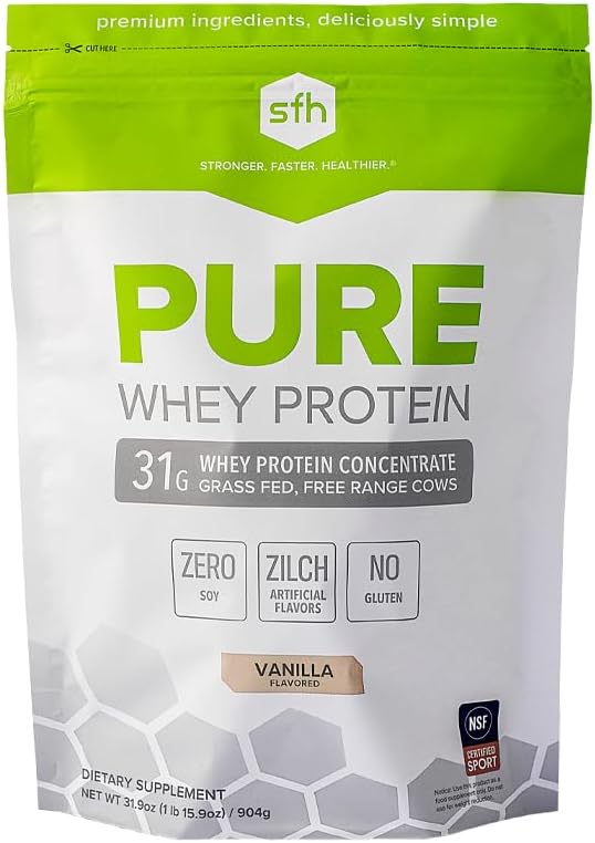 SFH Grass Fed Whey Protein Powder | Natural Whey Protein Concentrate | Non-GMO Soy-Free No Artificial Flavors | Protein Powder for Muscle &amp Recovery | Vanilla | Pack of 1