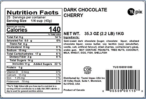 Yupik Dark Chocolate Covered Cherries 60% Cacao 2.2 lb (35.2 oz) Kosher Dried Fruits Dried Cherries Dipped in Rich Dark Chocolate Smooth &amp Chewy Chocolate Candy Sweet Snacks