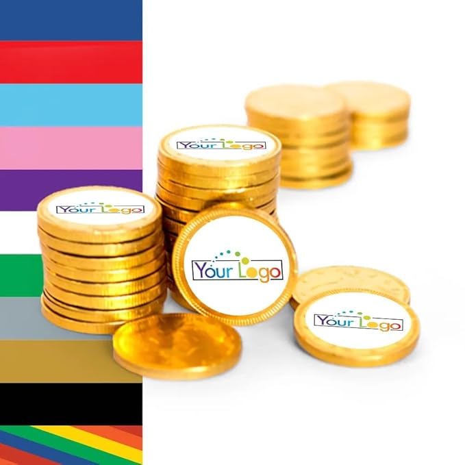 80ct Logo Candy Chocolate Coins with Company Logo Business Promotional Items (80 Pack) Personalized Tradeshow &amp Marketing Giveaways - Gold