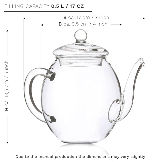 Creano Blooming Tea Gift Set with Glass Teapot 17oz (500ml) - Green Tea Fruity Flavoured Tea Flowers in 6 Varieties - Flowering Tea Gift for Easter