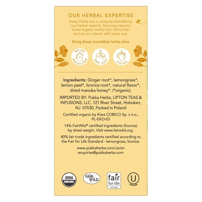 Pukka Organic Lemon Ginger &amp Manuka Honey Herbal Tea Immune Boosting Organic Tea Infusion Selection With Turmeric Ideal For Daily Support Caffeine Free 80 Total Bags (20ct - Pack of 4)