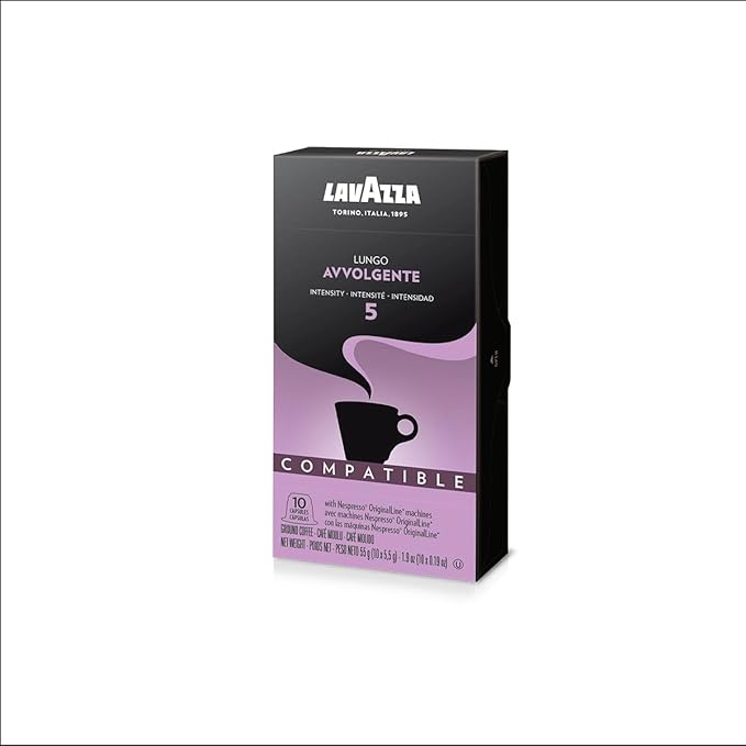 Lavazza Premium Coffee Corp Nespresso OriginalLine Compatible Capsules Avvolgente Espresso Lungo Dark Roast Coffee 10 ct