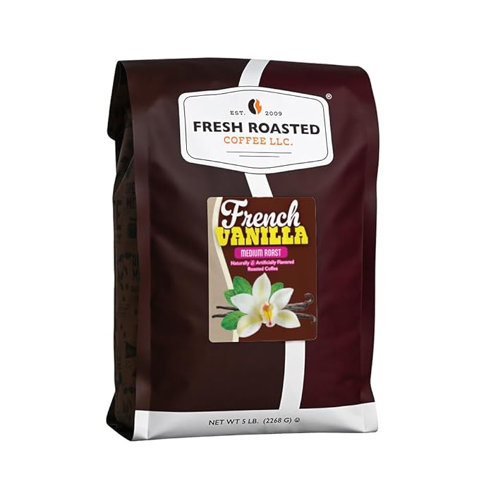 Fresh Roasted Coffee French Vanilla Flavored Coffee 5 lb (80 oz) Medium Roast Kosher Ground