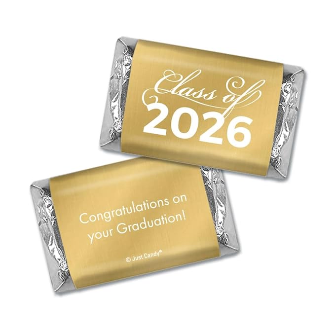 124 Pcs Gold Graduation Candy Party Favors Gold Wrapped Miniatures &amp Silver Kisses (1.52 lbs Approx. 124 Pcs)