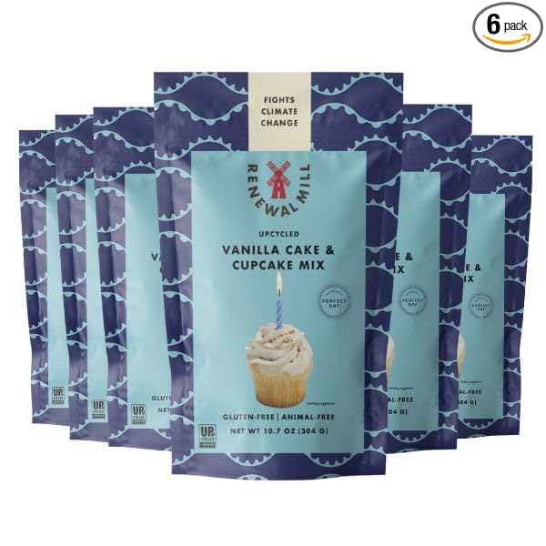 Renewal Mill Vanilla Cake Mix Gluten-Free Upcycled Ingredients I Easy to Make Only Requires Oil and Water Kid-Friendly | Packaging May Vary (6 Pack)